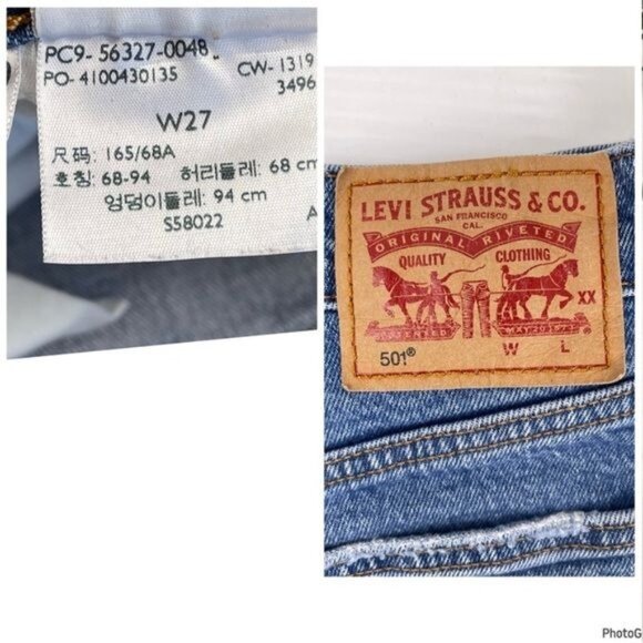 Levi's 501 High waisted raw hem denim Shorts size 27 - Picture 6 of 7